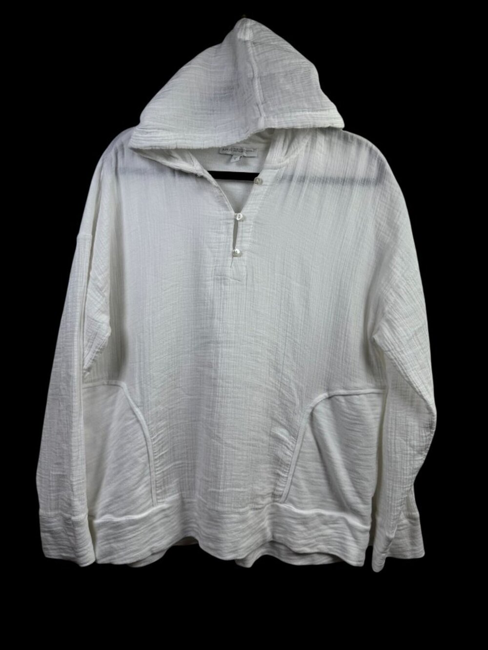 Pure J.Jill Organic Cotton Hooded Pullover tunic Top White Size Medium gauzy